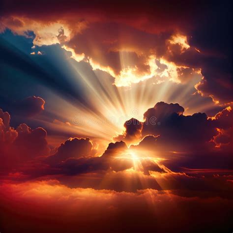 Beautiful Sunset with God Rays in the Heaven and Clouds Stock ...