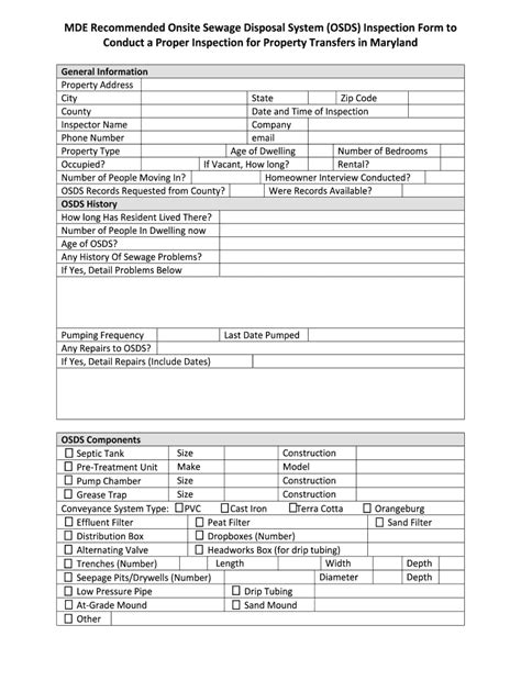 Recommended Onsite Sewage Disposal System Osds Inspection Form