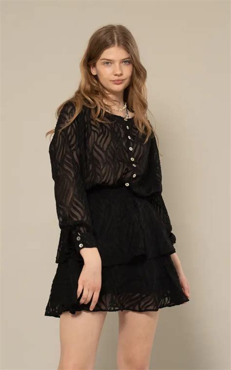 Sheer Button Up Blouse In Black Goldie Silkfred Us