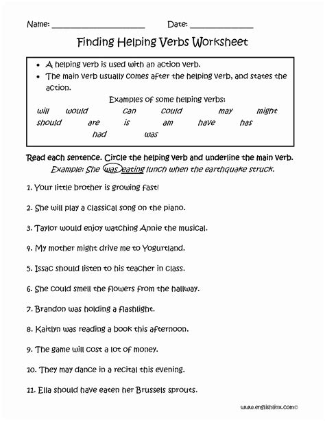 Linking And Helping Verbs Worksheet