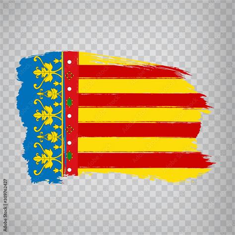 Flag of Valencia brush strokes. Flag Autonomous Community Valencia of Spain on transparent ...