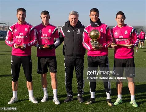 Cristiano Ronaldo poses with his teammates Sergio Ramos , Toni Kroos,... News Photo - Getty Images