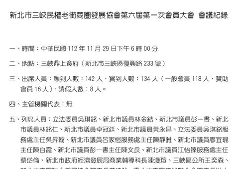 【協會公告】新北市三峽民權老街商圈發展協會 第六屆第一次會員大會 會議記錄 三峽老街商圈官方網站