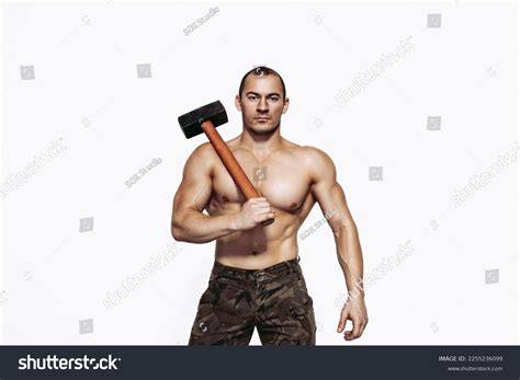 Strong Man Naked Torso Holds Sledgehammer Stock Photo Shutterstock