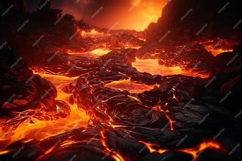 Premium AI Image | Generative AI Image of Hot Fire Molten Lava Rocks Flowing in the Volcano