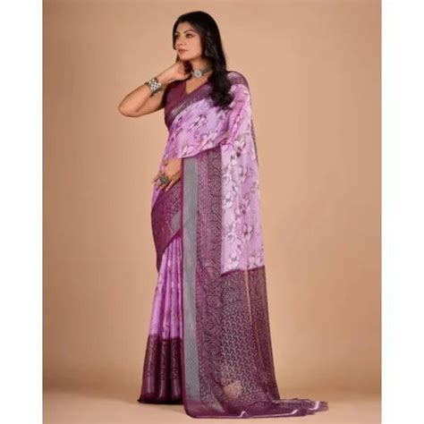 Lavender Chiffon Floral Printed Saree With Blouse Piece 5 5 M