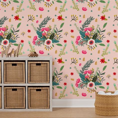 Floral Wallpaper Boho Pink Floral by Shop Cabin Custom - Etsy