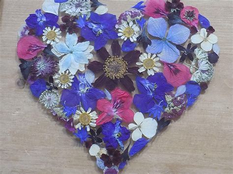 Personalised Pressed Flower Heart Picture Mixed Flowers Etsy Heart