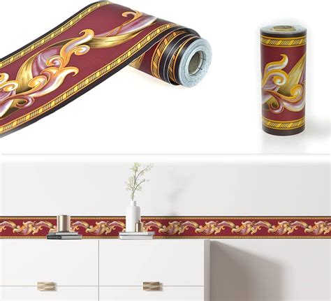 Jz·home Y204 Wallpaper Border Peel And Stick Abstract Curve Crimson