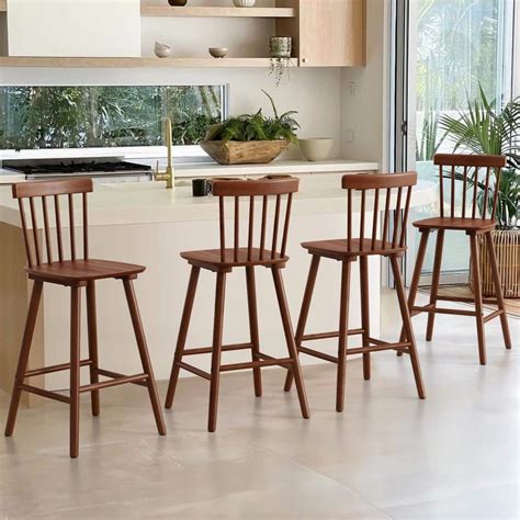 LUE BONA 26 In Brown Wood Counter Stools Bar Stools With Slat Back