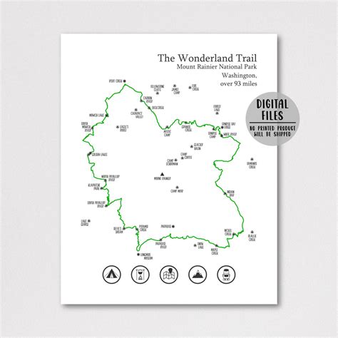 Wonderland Trail Map-wonderland Trail Hiking Map Print-mount - Etsy