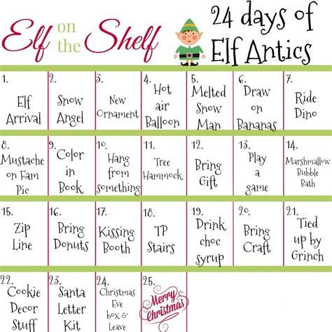 2021 24 Days Of Elf On The Shelf Ideas Elf On The Shelf Calendar