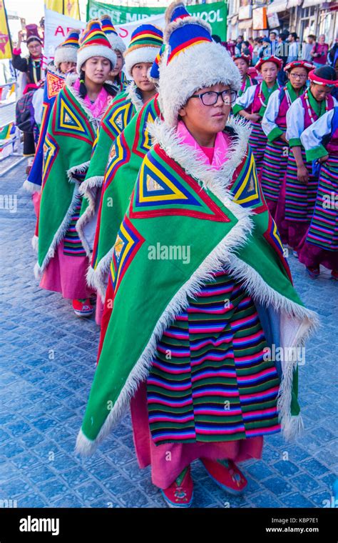 Unidentified Ladakhi people with traditional costumes participates in ...