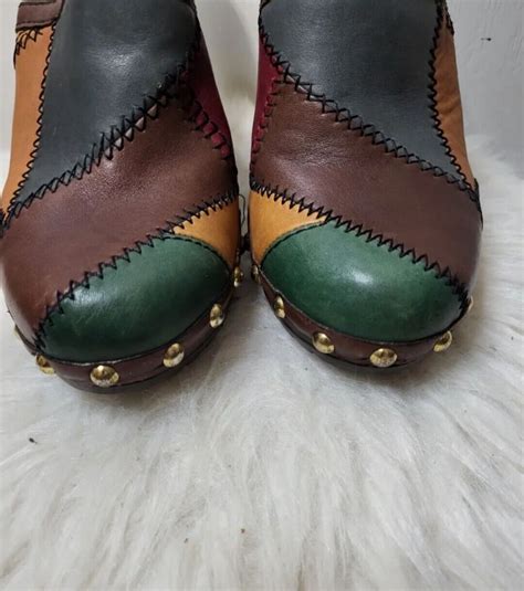 Coach Emilia Patchwork Clogs Leather Studded Heels Gem