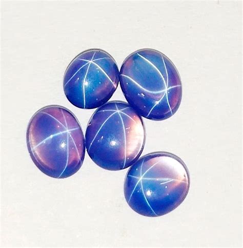 5 Pcs Natural Blue Star Sapphire Oval Cabochon Six Rays Loose Gemstone