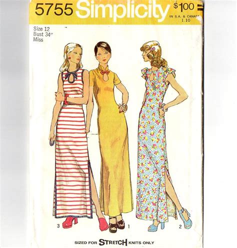 Simplicity Misses Knit Maxi Dress S Vintage Sewing Etsy