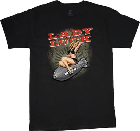 Lady Luck Pin Up Girl Design Mens Black T Shirt