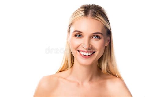Smiling Naked Woman On White Stock Photo Image Of Smile Emotion