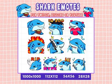 Cute Shark Emotes For Twitch Or Discord Streamers Blue Shark Emoji