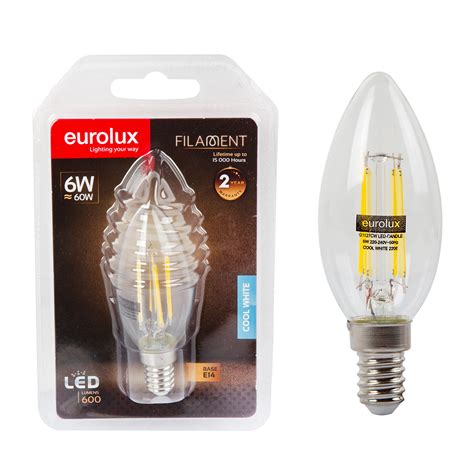 Eurolux 6w E14 LED Candle Clear Filament 4000K Blister LIVESTAINABLE