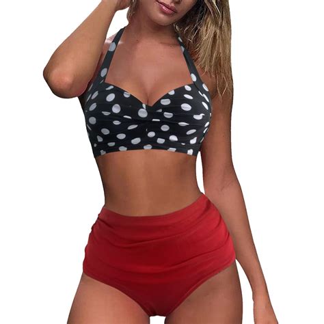 Gzea Plus Size Bikini Women S High Waisted Swimsuit Sexy Split Wrap Cup