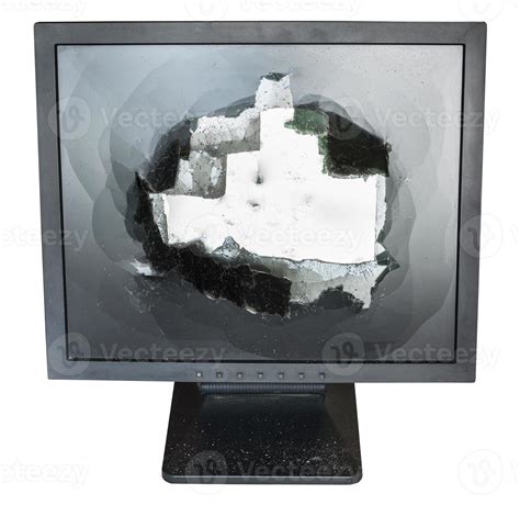 front view of broken monitor with damaged screen 12243667 Stock Photo ...