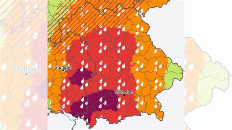 Unwetter Warnkarte für Bayern Viele Regionen von Starkregen bedroht