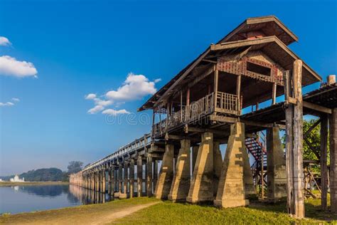 Lago Amarapura Myanmar Taungthaman Da Ponte De U Bein Foto De Stock