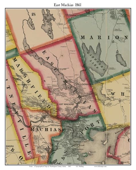 East Machias Maine Old Town Map Custom Print Washington Co