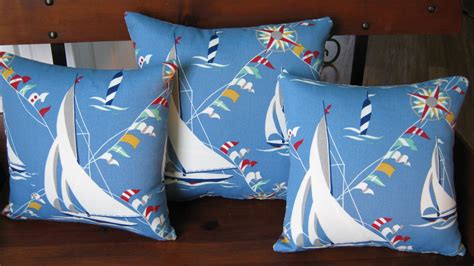 Blue Sailboat Pillow Cover Outdoor Fabric Nautical Patio Porch