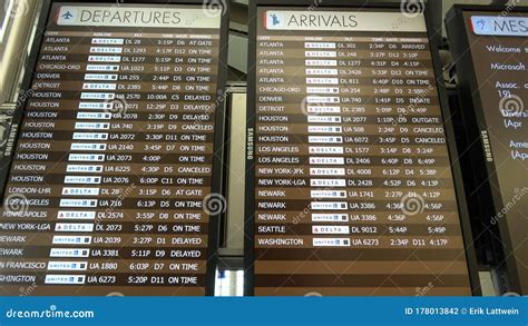 Departures and Arrivals Screen at Louis Armstrong International Airport - NEW ORLEANS, USA ...