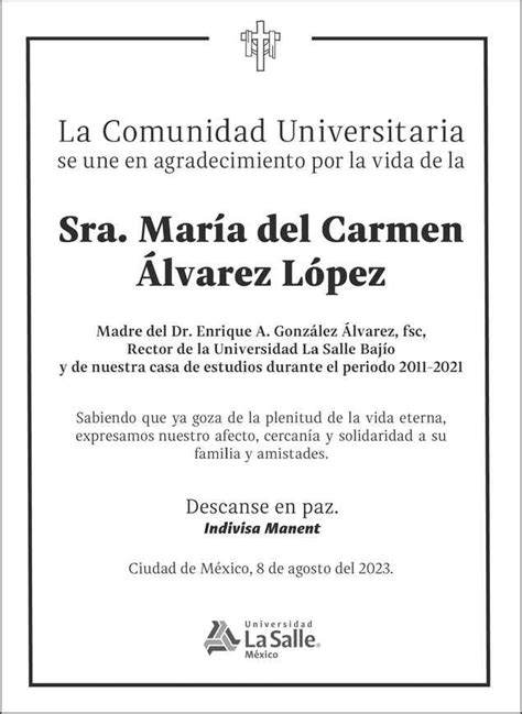 Señora María del Carmen Álvarez López Obituario Esquela