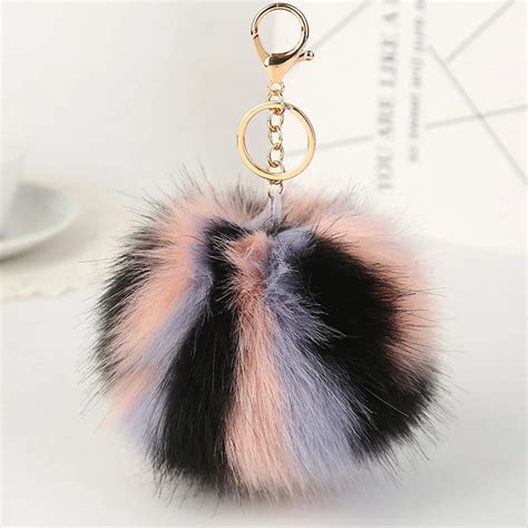 New Colorful Fake Fur Pom Pom Keychain Pompom Fur Key Chain Pompon