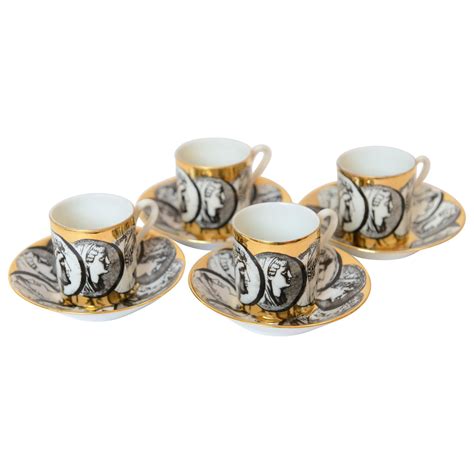 S Piero Fornasetti Cammei Espresso Cups And Saucers Italy At