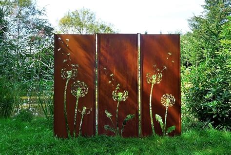 Gartenwand Sichtschutz Triptychon Pusteblume Rost Stahl X Cm