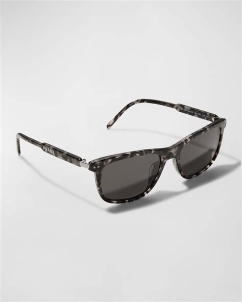 Prada Mens Triangle Logo Bicolor Rectangle Sunglasses Neiman Marcus