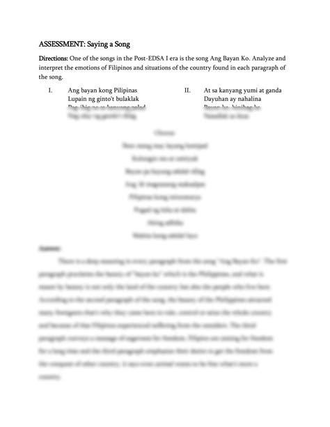 SOLUTION: Analyzation and interpretation of filipinos emotions in the song ang bayan ko - Studypool