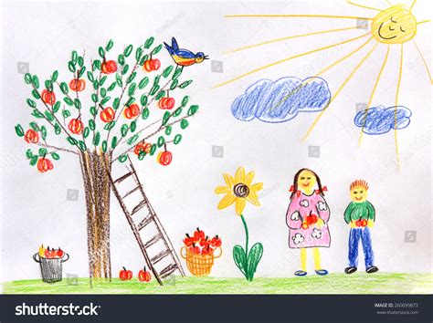 Children Picking Apples Garden Children Drawing Stock Illustration 260099873 | Shutterstock