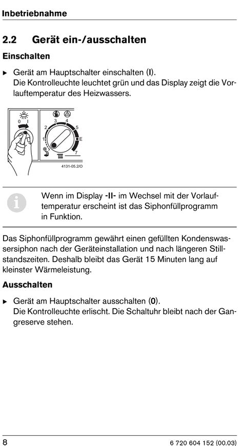 Gerät Ein Ausschalten Junkers CERAPUR ZSBR 3 12 A 21 23 Handbuch