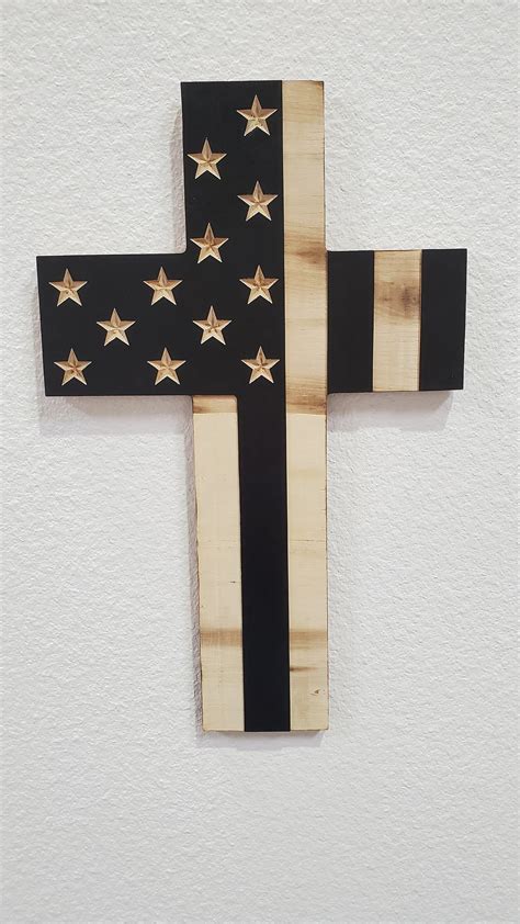 Thin Blue Line Wooden Cross American Flag Police Officer Etsy