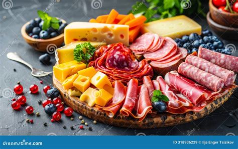 Spanish Charcuterie Board With Jamon Peppered Pork Sausage Fuet