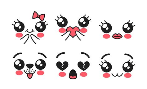 Kawaii Cute Face Emojis Endearing Facial Expressions With Large ...