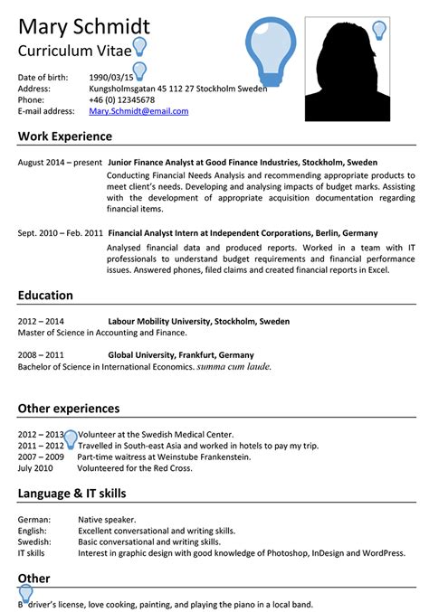 Sweden Cv Sample Careerprofessor Works