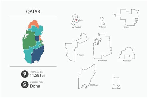 Map of Qatar with detailed country map. Map elements of cities, total ...