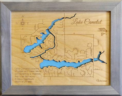 Lake Camelot Wisconsin Laser Cut Wood Map Personal Handcrafted Displays