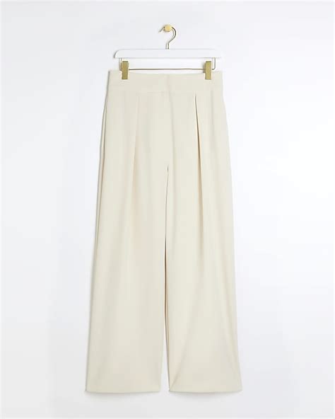 Cream Pleated Wide Leg Trousers River Island