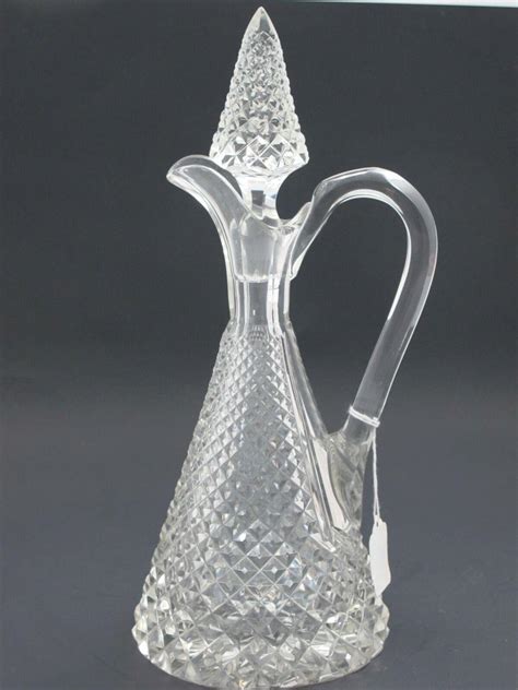 Hand Cut Glass Handled Decanter Cross Cut With Stopper Auction For Sale