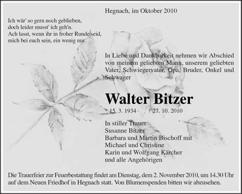 Traueranzeigen Von Walter Bitzer Zvw Trauer