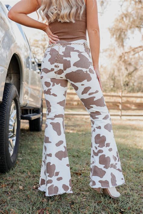 Costilla Cow Print Flare Pants - Brown – Whiskey Darling Boutique