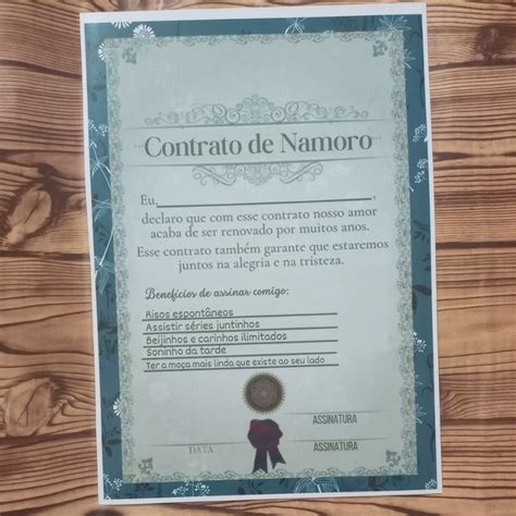 Contrato De Namoro Vintage Azul Com Folhas Dia Dos Namorados Shopee